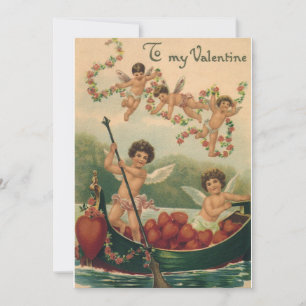 Valentijnsdag, Victoriaans Cherubs in Boot Feestdagenkaart