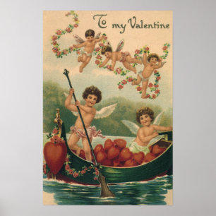 Valentijnsdag, Victoriaans Cherubs in Boot Poster