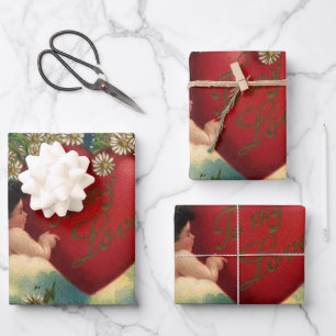  Valentijnsdag Victoriaans Cherubs in de hemel Inpakpapier Vel