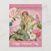 Valentijnsdag Victoriaans Cupid Floral Pink Briefkaart (Voorkant)