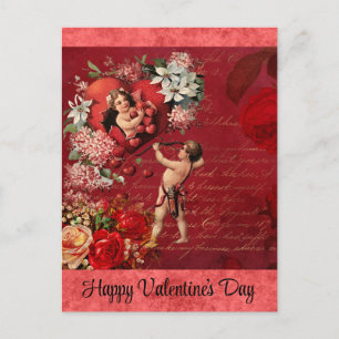  Valentijnsdag Victoriaans Cupid Red Rose Briefkaart