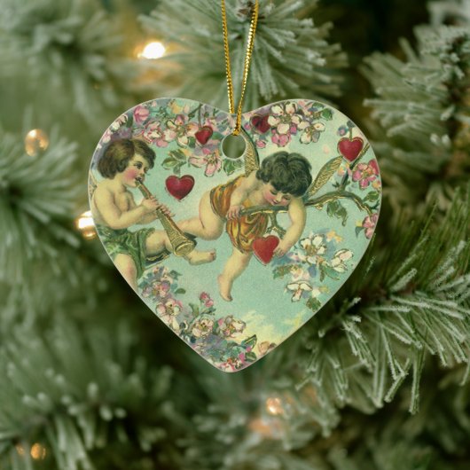 Valentijnsdag Victoriaans Cupids Hartboom Keramisch Ornament (Boom)
