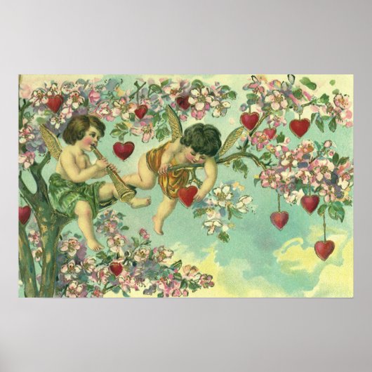 Valentijnsdag Victoriaans Cupids Hartboom Poster (Voorkant)