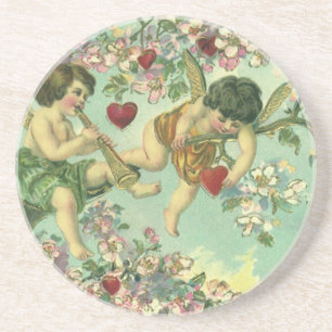 Valentijnsdag Victoriaans Cupids Hartboom Zandsteen Onderzetter