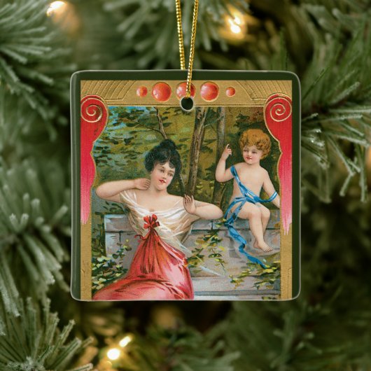  Valentijnsdag, Victoriaans dame met Cherub Keramisch Ornament (Boom)
