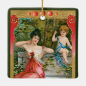  Valentijnsdag, Victoriaans dame met Cherub Keramisch Ornament (Achterkant)