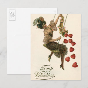  Valentijnsdag, Victoriaans dame op een schommel Feestdagenkaart