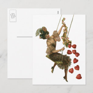  Valentijnsdag, Victoriaans dame op een schommel Feestdagenkaart