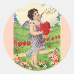 Valentijnsdag, Victoriaans Engel met Hart Ronde Sticker