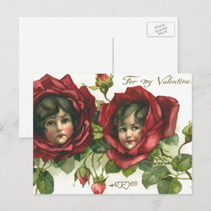 Valentijnsdag, Victoriaans gezichten in Rozen Feestdagenkaart