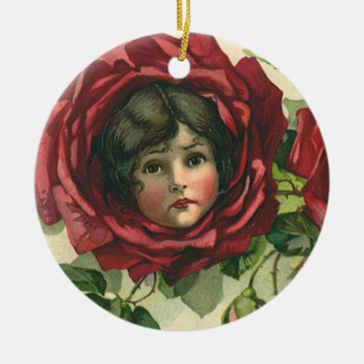  Valentijnsdag, Victoriaans gezichten in Rozen Keramisch Ornament (Voorkant)