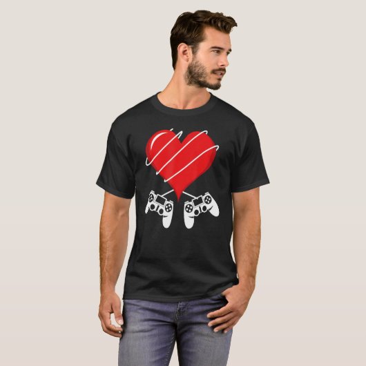 Valentijnsdag videospelcontroller hartgamer t-shirt (Voorkant volledig)