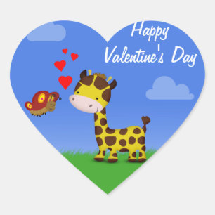 Valentijnsdag voor Giraffe en vlinder Hart Sticker