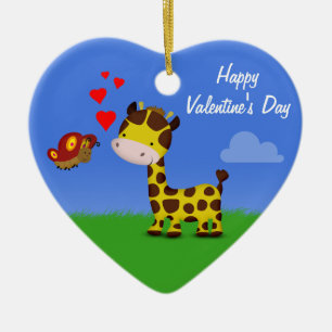 Valentijnsdag voor Giraffe en vlinder Keramisch Ornament