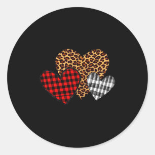 Valentijnsdag voor leraren 3 harten Buffalo Plaid Ronde Sticker