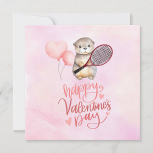 Valentijnsdag voor Tennis Player roze thema Feestdagenkaart