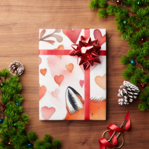 Valentijnsdag vos rode harten inpakpapier