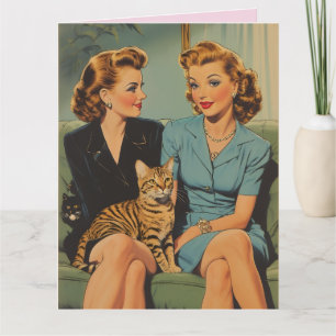 VALENTIJNSDAG VRIENDSCHAP RETRO KATTENMOEDER GROET KAART