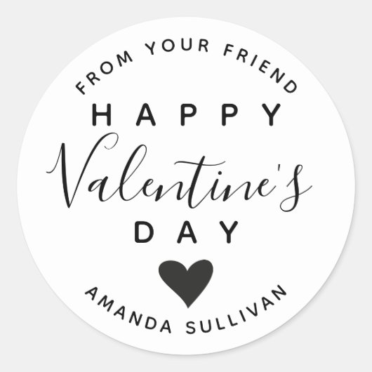 Valentijnsdag vriendschapslabel zwart-wit ronde sticker (Voorkant)