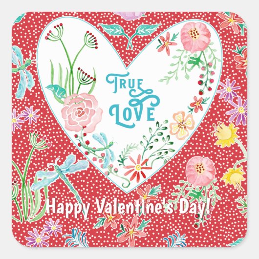 Valentijnsdag Ware Liefde Harten n Bloemen Feest Vierkante Sticker (Voorkant)