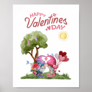 Valentijnsdag Waterverf Gnome paar Poster