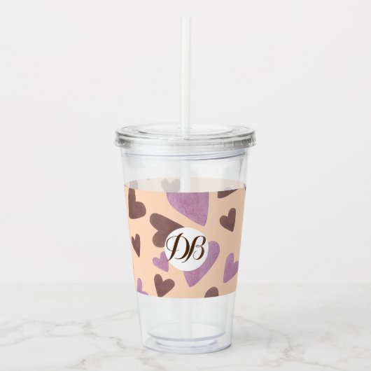 Valentijnsdag Waterverf Harten Monogram Acryl Drinkbeker (Voorkant)