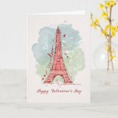 Valentijnsdag Waterverf Sketchy Doodle Eiffel Kaart (Gele Bloem)