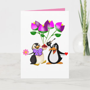 Valentijnsdag Wenskaart Penguin Floral Feestdagen Kaart