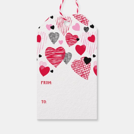 Valentijnsdag Whimsical Hearts Pattern Cadeaulabel (Achterkant)