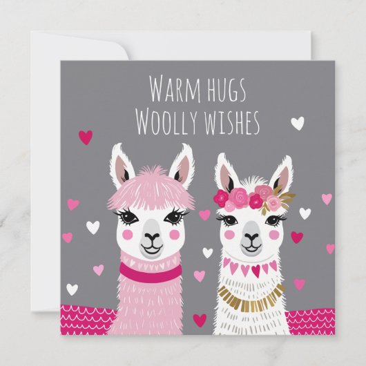 Valentijnsdag Whimsical Schattige Llama's Valentij Kaart (Voorkant)