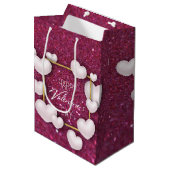 Valentijnsdag White Heart Glitter Medium Gift Bag Medium Cadeauzakje (Voorkant Gekanteld)
