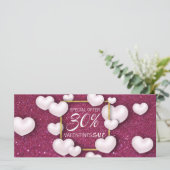 Valentijnsdag White Hearts Glitter Discount Kaart (Staand voorkant)