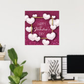 Valentijnsdag White Hearts Glitter Poster Print (Thuiskantoor)