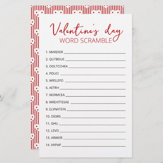 Valentijnsdag Word Scramble Game-game (Voorkant / Achterkant)