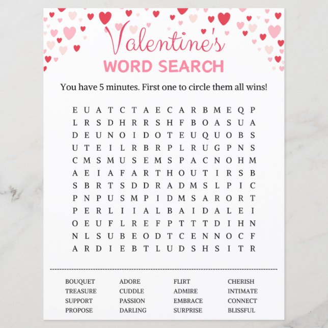 Valentijnsdag Word Search spel (Voorkant)