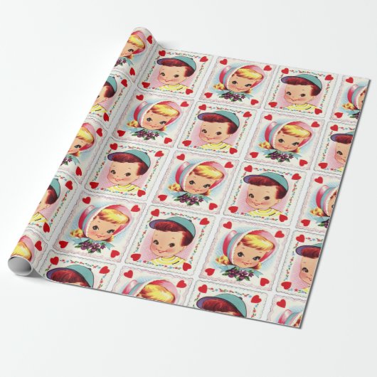 Valentijnsdag wrapping paper retro cadeaupapier (Uitgerold)