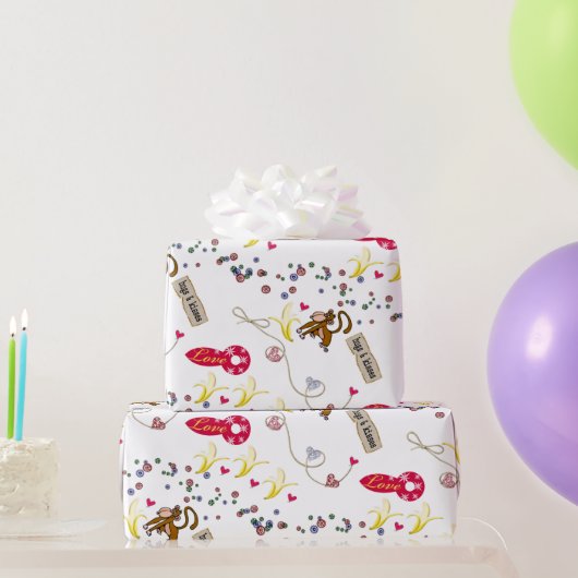 Valentijnsdag Wrapping Papier Aap Bananen Liefde (Feestgeschenken)