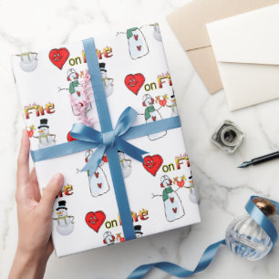 Valentijnsdag Wrapping Papier Hartvuur Sneeuwman