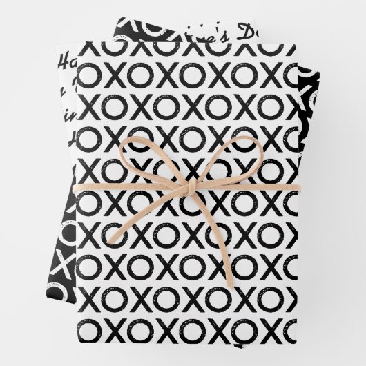 Valentijnsdag X O X O zwart wit Inpakpapier Vel (In situ)
