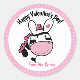 Valentijnsdag Zebra Cute Pink Hearts Ronde Sticker