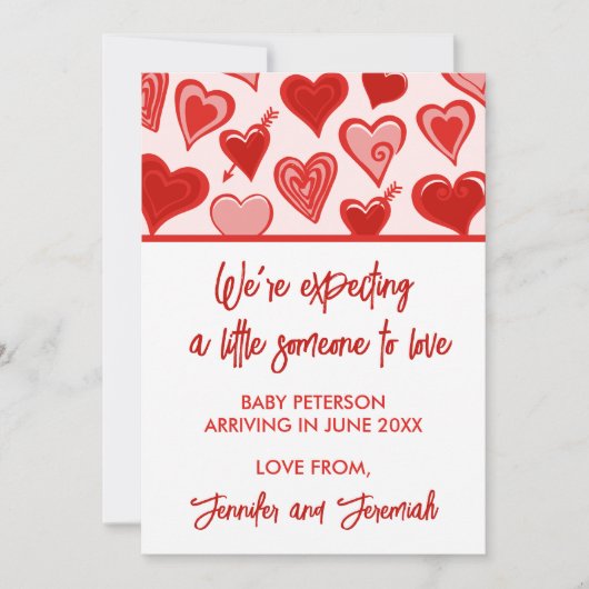 Valentijnsdag zwangerschapsaankondiging rood zoet aankondiging (Voorkant)