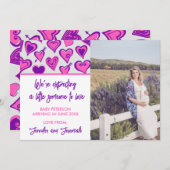 Valentijnsdag zwangerschapsaankondiging roze paars aankondiging (Voorkant / Achterkant)