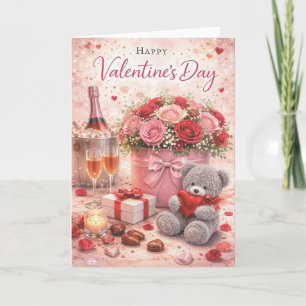Valentijnsdagkaart – Romantische teddybeer en roze Kaart
