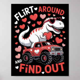 Valentijnsdinosaurus monstertruck flirt rondom en poster