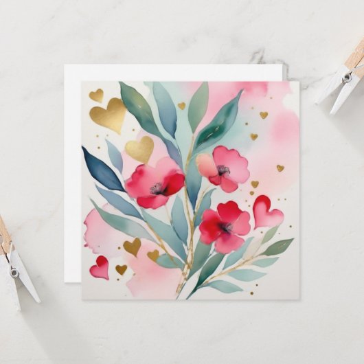 Valentijnse Bloemen en harten Valentijns Kaart (Voorkant / Achterkant in situ)