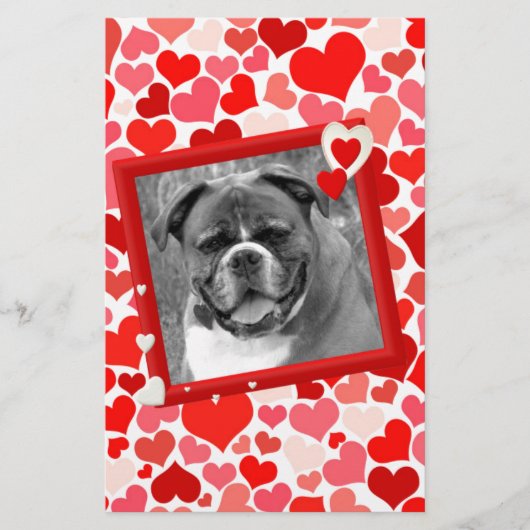 Valentijnse Boxer Dog Hearts Briefpapier (Voorkant)