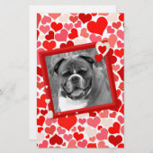 Valentijnse Boxer Dog Hearts Briefpapier (Voorkant / Achterkant)