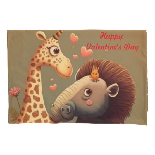 Valentijnse cartoon hippo kussensloop (Voorkant)