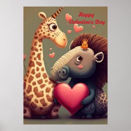 Valentijnse cartoon hippo poster (Voorkant)