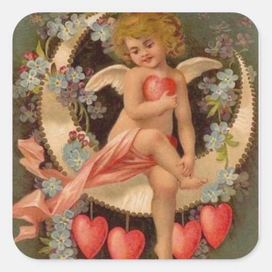  Valentijnse Cherub op Moon Vierkante Sticker (Voorkant)